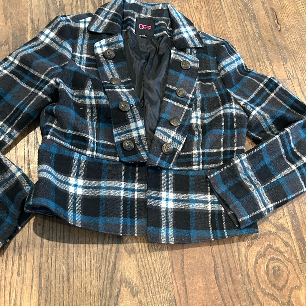 Chic Plaid Blazer in Blue and Black